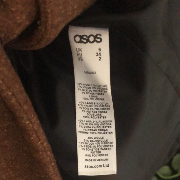 ASOS Women Wool Blend Mocha Brown Winter Coat - Picture 4 of 8